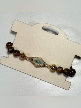 Handmade natural gemstone and seed beads bracelet